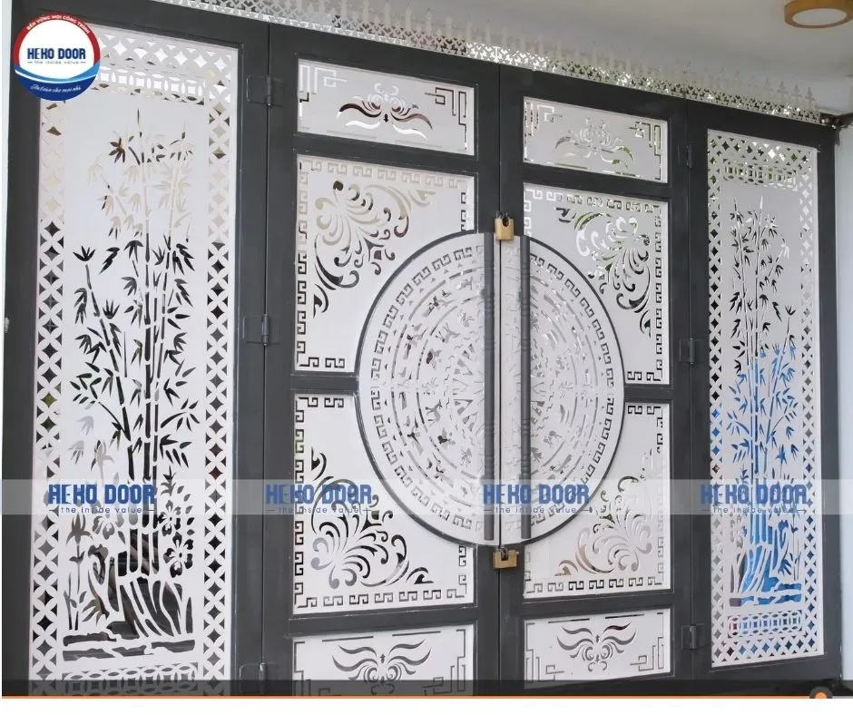 Cửa trượt quay 2 cánh đẹp bằng inox 304