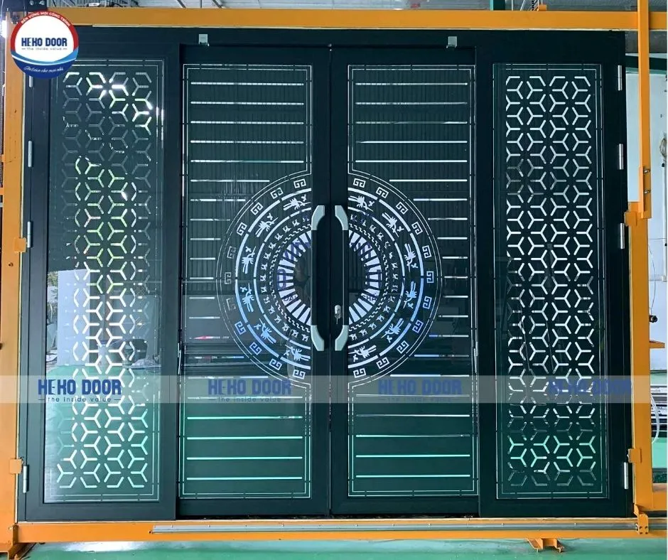 Cửa trượt quay 2 cánh đẹp bằng nhôm kính