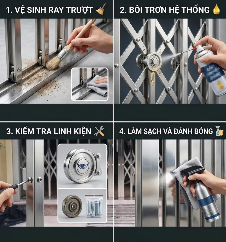 Các Bước Bảo Dưỡng Và Vệ Sinh Cửa Xếp Inox Tại Nhà