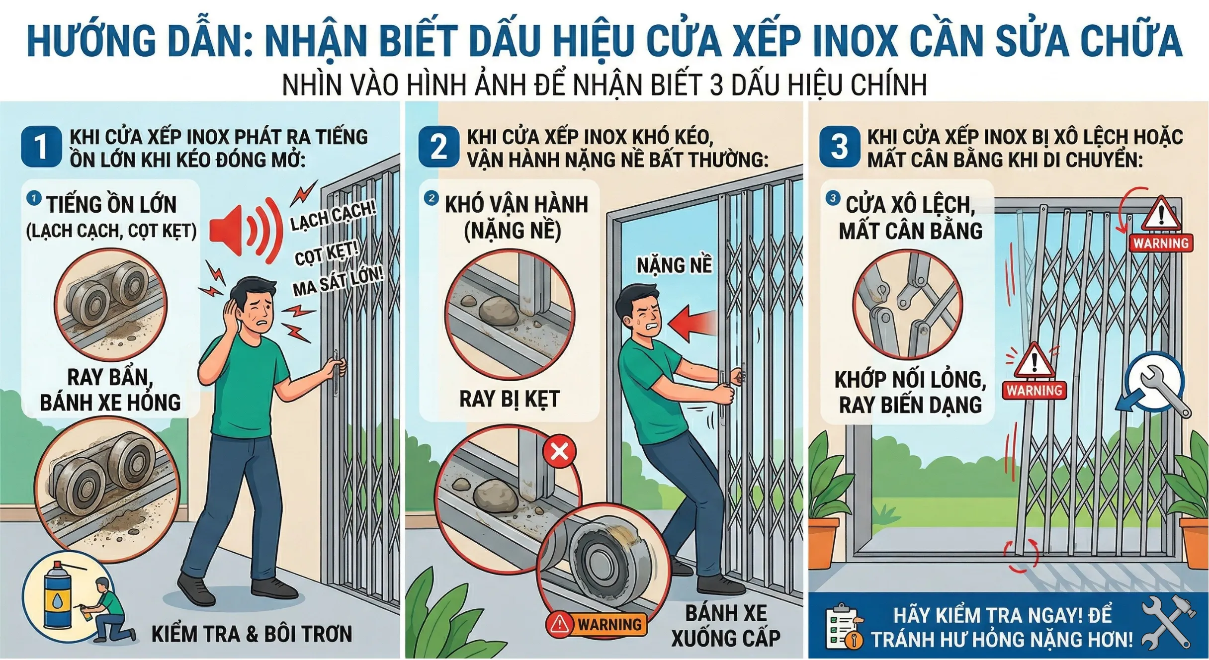Cách nhận biết cửa cần sửa chữa cửa xếp inox tại nhà ngay lập tức